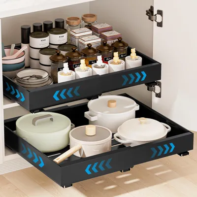 Teleskopschublade 2er-Set, ausziehbar 32-52 cm, schwarz