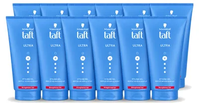 Imagen del producto de 12 unidades de gel de peinado Taft Ultra Styling, fijación fuerte, 150 ml. Paquete económico