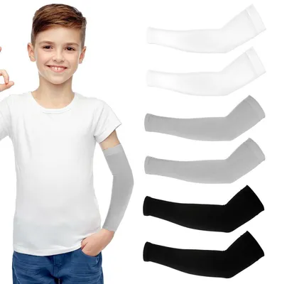 Produktbild von Sport Armstulpen Kinder 3 Paar Atmungsaktiv Anti-UV Kompression Uni Weiß Grau Schwarz