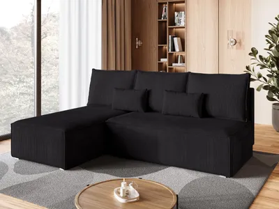 Produktbild von BroMARKT Ecksofa TOP SLIM Schlaffunktion Bettkasten L-Form 120x200 cm Schwarz