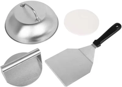 Productafbeelding van Hamburgerpers set - 4-delig - voor perfecte hamburgers - roestvrij staal