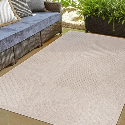 Produktbild von Outdoor Teppich 3D Effekt Beige Creme 140 x 200 cm Wetterfest & UV beständig für Balkon, Terrasse und Wintergarten In & Outdoorteppich Aussenteppich