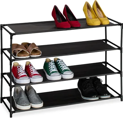 Image de Étagère à chaussures avec 4 niveaux - métal et tissu - couloir et chambre - meuble à chaussures noir