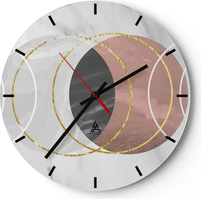 Produktbild von Wanduhr - Rund - Glasuhr - Abstraktion Formen Stück - 30x30cm - Schleichendes Uhrwerk - Lautlos - zum Aufhängen bereit - Dekoration Modern - Wanddekoration aus Glas - C3AR30x30-4935