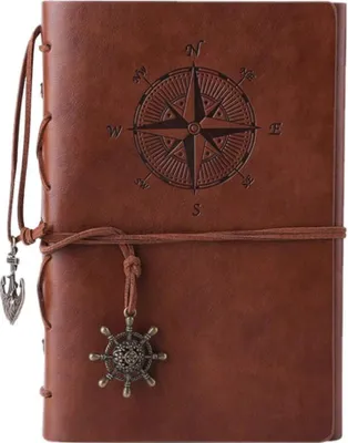Produktbild von Vintage refillable notebook, premium polyurethane leather, classic embossed travel journal diary with blank pages and retro pendant