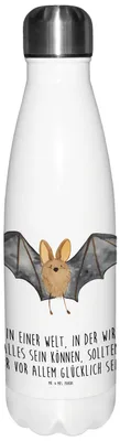 Produktbild von Mr. & Mrs. Panda Trinkflasche Fledermaus Flügel - Weiß - Geschenk, reiseflasche, Wasserflasche, Lustige Sprüche, thermosflaschen, thermobehälter, trinkflaschen