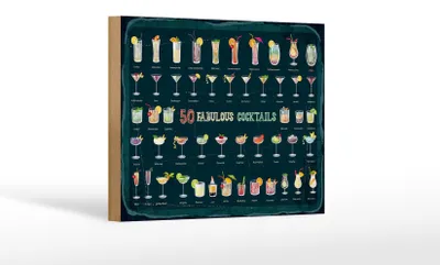 Produktbild von Holzschild 50 Fabulous Cocktails Drinks 18x12 cm Dekoration