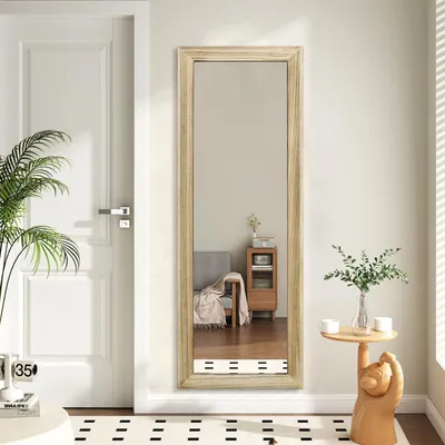 Image de Miroir mural, format rectangulaire, dimensions 110x35 cm, avec cadre en bois, verre HD