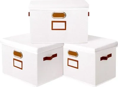 Produktbild von Famanu Aufbewahrungsboxen mit Deckel - faltbare Stoffboxen - 32 x 23 x 20 cm - weiß - 3 Stück