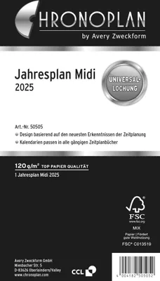 Produktbild von CHRONOPLAN 50505 Ersatzkalendarium Jahresplan - Midi, 1 Jahr / 2 Seiten