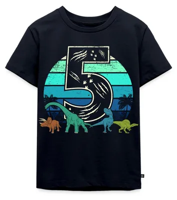 Produktbild von Spreadshirt 5. Geburtstag Ich Bin Fünf Dino Dinosaurier Vintage Kinder Premium T-Shirt, 122/128 (6 Jahre), Navy