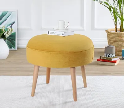 Image de Hanah Home, Romley - Yellow, pouf, 100 % BOIS DE HÊTRE, jaune, 52 x 52 x 44 cm