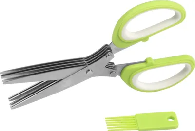 Produktbild von 5 Klingen Kräuterschere Küche aus Edelstahl | Mehrzweckschere mit Reinigungsbürste | Universal Küchenschere mit 5 Edelstahlklingen | Kräuterschneider | Gemüseschere | Schnittlauchschere [Farbe: grün]