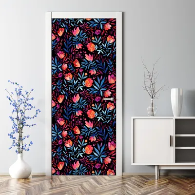 Produktbild von Dekorative Türtapete selbstklebend Tattoo Aufkleber Klebefolie Aquarell Blumen 85 x 200 cm