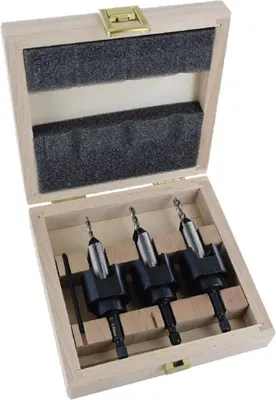 Produktbild von FAMAG 3577 4-teiliger Bohrer-Senker-Satz 4, 5 und 6mm + Tiefenanschlag, im Holzkasten