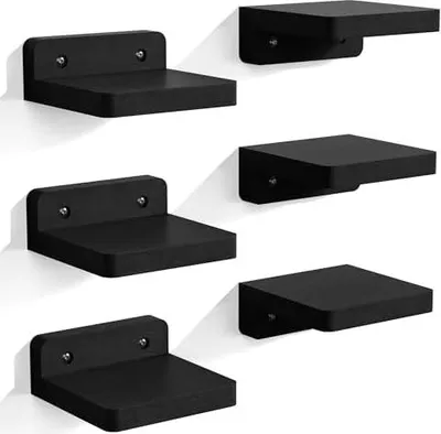 Produktbild von Alsonerbay Wandregal Klein Schweberegal 6er Set, 10cm Mini Regal Wand Wandboard Hängeregal Regale für Wände Wall Shelf für Schlafzimmer Wohnzimmer Badezimmer Küche (Schwarz)