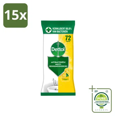 Produktbild von 15 x Dettol Reinigungstücher Spritzige Zitrone - Großpackung - 15 Stücke