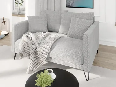 Produktbild von S-STYLE MÖBEL - Harmony - Modernes Sofa 2-Sitzer aus Hellgrau Chenille-Stoff mit Hohen Schwarzen Metallfüßen, B/T/H: 140 cm/100 cm/85 cm