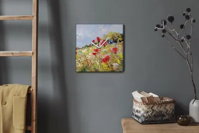Produktbild von Coloray Hodiny Unikátní 30x30 cm  Tiché hodiny Pro obývací pokoj a kuchyň Nástěnné hodiny Plátno Bílé ručičky hodin - Květiny krajiny