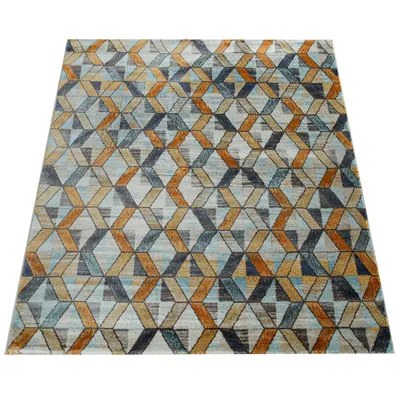 Produktbild von Wohnzimmer-Teppich, Kurzflor-Teppich Mit Rauten-Muster, In Gelb, Blau, Grau Grösse 120x170 cm
