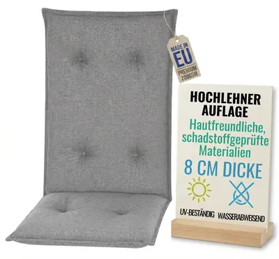 Produktbild von Pillows24 - Hochlehner Auflagen 120x50x8 cm | Gesteppte Wetterfeste Gartenstuhlauflagen | Polster Sitzkissen für Gartenmöbel |  EU | Dunkelgrau