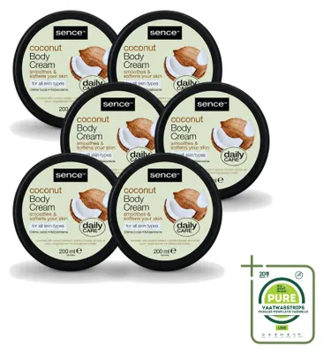 Imagen del producto de 6 unidades de crema corporal con aroma a coco Sence - Hidratante - 200 ml - Paquete grande