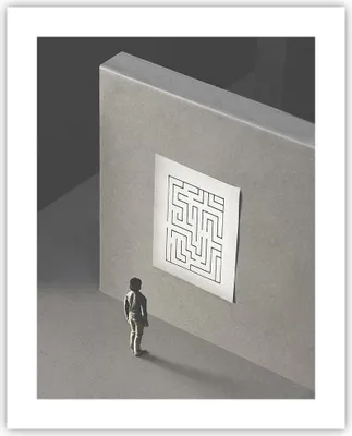 Produktbild von Poster - Poster ohne Rahmen - Labyrinth Grau Verloren - 40x50 cm - Wand Bild - Wanddeko - Wandbilder - Kunstposter - Wandposter - Bilder - Kunstdruck - Wanddekoration - Wandbild - P2XPA40x50-5086