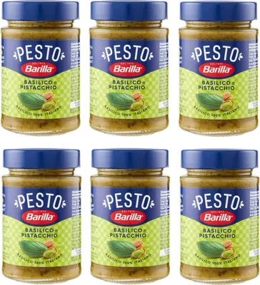 Produktbild von 6x Barilla Pesto Basilico e Pistacchio Pesto mit Basilikum und Pistazien aus nachhaltiger Landwirtschaft hergestellt 190g Italienisch Sauce glutenfrei