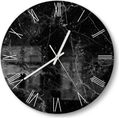 Produktbild von DEQORI Glasuhr Ø30 cm Römisch 'Marmorplatte nah' Wanduhr Glas Uhr Design leise