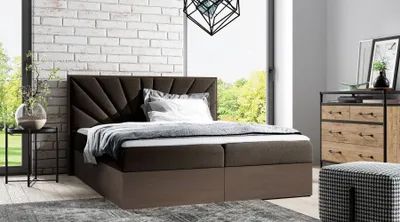 Produktbild von Kontinentales Bett 160x200 CHANTELLE 7 - dunkle Eiche / Braun + GRATIS Matratzenauflage