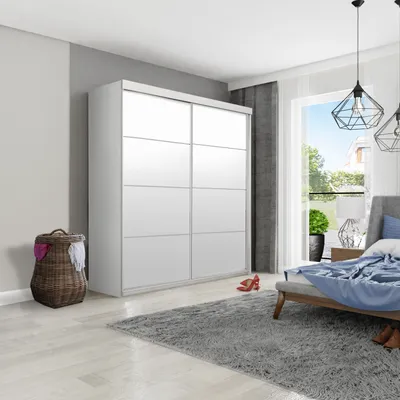 Produktbild von KIER FURNITURE Kleiderschrank mit Schiebetüren TOP PLUS , Schlafzimmer Schrank, Garderobeschrank, Flurschrank Weiß 150x200x62cm