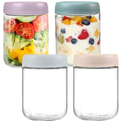 4 Overnight-Hafergläser 500 ml mit Deckel, auslaufsicher
