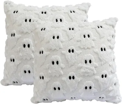 Imagen del producto de Fundas de cojín para Halloween, 2 unidades, 45 x 45 cm, con motivos de fantasmas, para la decoración otoñal