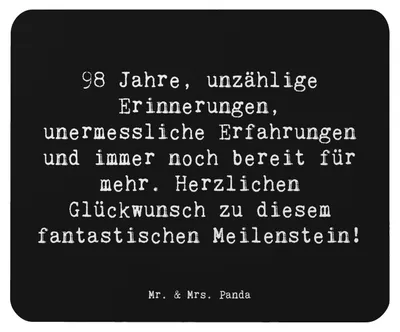 Produktbild von Mr. & Mrs. Panda Mouse Pad Spruch 98. Geburtstag - Schwarz - Geschenk, computer mauspad, pc mousepad, Meilenstein, Geburtstagsfeier, Geburtstagsgeschenk, mousematte