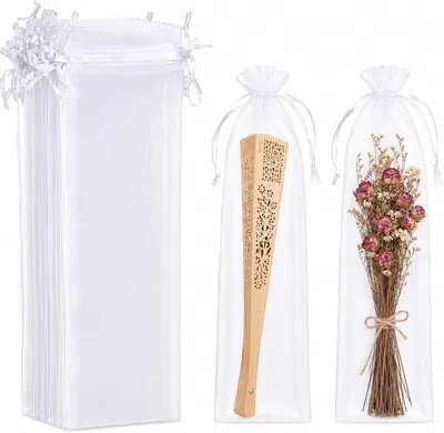 Imagen del producto de Bolsas de organza blancas, 50 unidades, con cordón para atar, ideales para regalos