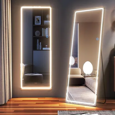 Obrázok produktu pre Zrkadlo na celé telo s LED osvetlením, 153x50 cm, čierna farba, stojace, možné aj na zavesenie, s bezpečnostným sklom