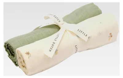 Produktbild von Mulltücher Swaddle Spucktücher Musselin 2er Set (70x70 cm) Baumwolle Forest Treasures & Sage grün