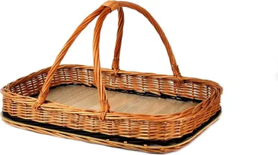 Produktbild von MyBer® Tablett Serviertablett Korb aus Weide für Obst Brot Gebäck Weidentablett Weidenkorb Tragekorb Tragetablett B/T/H 46/30/8cm(25cm mit Henkel)