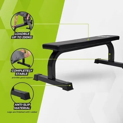 Zdjęcie produktu dla Ławka fitnessowa, czarna - obciążenie do 250 kg - wymiary 111x40x59 cm - stal nierdzewna - ławka treningowa