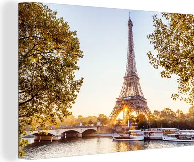 Zdjęcie produktu dla OneMillionCanvasses® - Wydruki na płótnie - 140x90 cm, Wieża Eiffla i Sekwana, grafika ścienna dekoracja ścienna