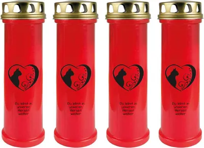 Immagine prodotto di Grave candle red 4-pack, durata di combustione: 100 ore (per candela), motivo: cuore nero