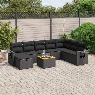 Produktbild von Schwarz 9-tlg. Garten-Sofagarnitur mit Kissen Schwarz Poly Rattan ,Design 2024 Neu