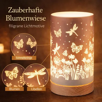 Produktbild von formano LED Tischlampe Deko Blumenwiese Zylinder Stimmungslicht aus Glas & Holz