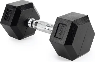Obrázek produktu pro TREXO činka 5 kg Hexagon Odolná pogumovaná litina pro silový trénink doma s ergonomickou rukojetí Stabilní a univerzální činka Hex HXD50
