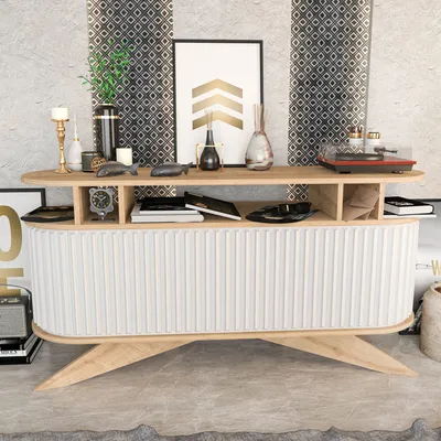 Produktbild von skye-decor Sideboard Stor, Eiche Weiß, 75x150x43cm, Großer Stauraum, Modern, 18mm melaminbeschichtete Spanplatte