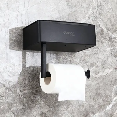 Produktbild von Toilettenpapierhalter mit Feuchttücherbox und Handyablage aus Edelstahl – Klopapierhalterung mit Fach für Feuchttücher, ohne Bohren