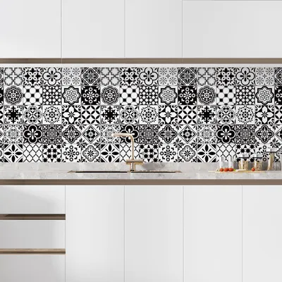 Image de Crédence adhésive sticker pour cuisine - Lumaléa - Effet carreaux de ciment - Adhésif + Protection BRILLANTE - 60x60 cm