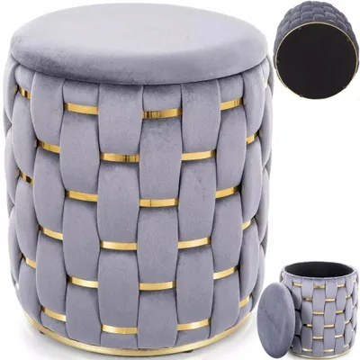 Produktbild von Sitzpouf Sitzhocker Hocker Fußhocker Polsterhocker mit Stauraum Rund Glamour Grau