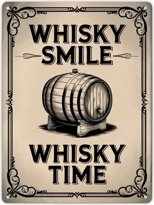 Produktbild von Holzfass Illustration - Whisky Smile Whisky Time Metallschild XL in 21x28 cm