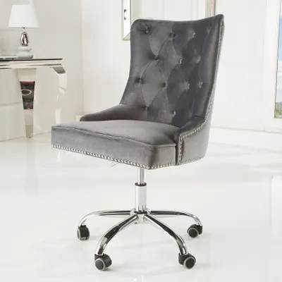 Produktbild von riess-ambiente Höhenverstellbarer Bürostuhl VICTORIAN silbergrau Samt Chesterfield drehbar mit Rollen Drehstuhl Konferenzstuhl
